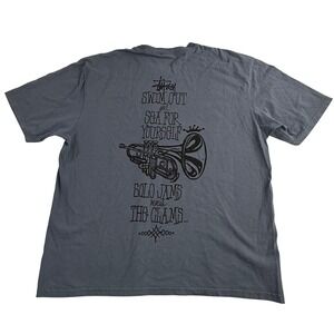 Stussy Swim Out and Sea For Yourself Trumpet Graphic T-Shirt Blue Gray XL